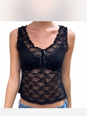 BRANDY MELVILLE Sheer Black Lace Tank